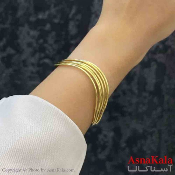 بنگل دخترانه پینترستی استیل  طرح چندلاین مورب ریز رنگ طلایی کد DSB181275W