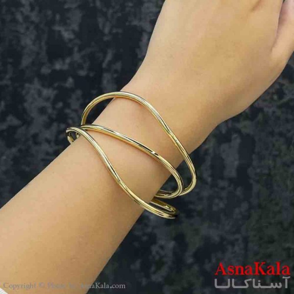 بنگل دخترانه پینترستی استیل  طرح سه منحنی  ریز رنگ طلایی کد DSB181276W