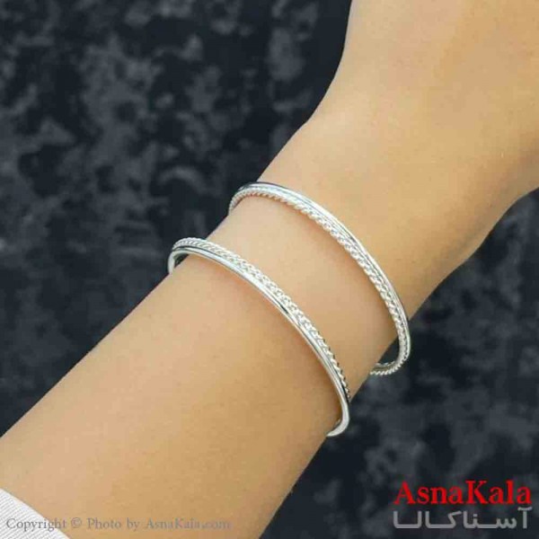 بنگل دخترانه پینترستی استیل  طرح آینه ای کارتیر رنگ نقره ای کد DSB181278W