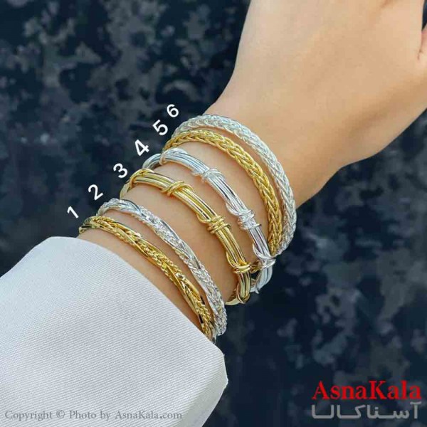 بنگل دخترانه پینترستی استیل  طرح  حصیری و پیچ مدرن رنگ طلایی کد DSB181292W