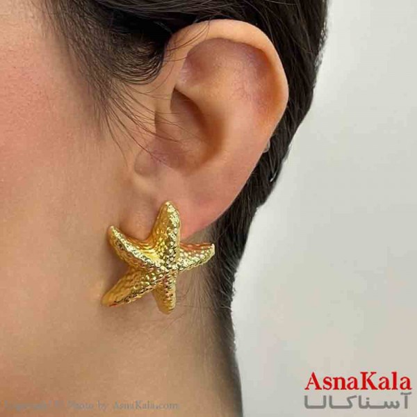 گوشواره دخترانه مینیمال طرح ستاره دریایی رنگ طلایی کد GSH151827W