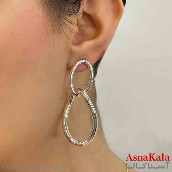 گوشواره دخترانه مینیمال طرح دو حلقه رنگ نقره ای کد GSH151830W