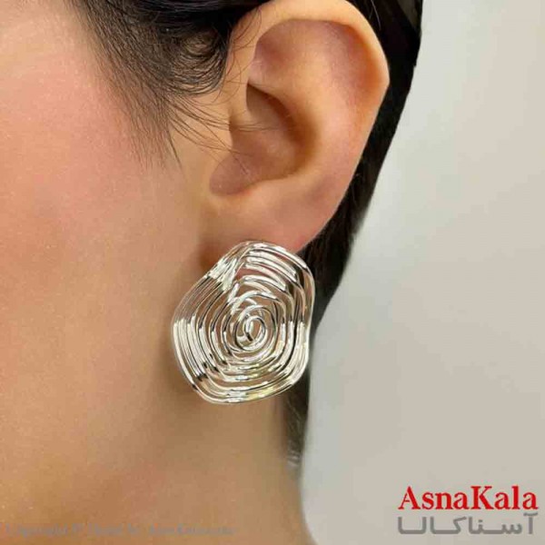 گوشواره دخترانه مینیمال طرح دایره مدور رنگ نقره ای کد GSH151832W