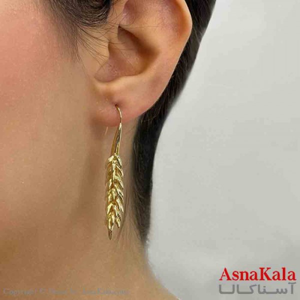 گوشواره دخترانه مینیمال طرح آویز گندمی رنگ طلایی کد GSH151836W