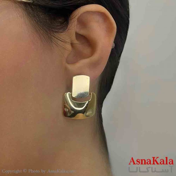 گوشواره دخترانه مینیمال طرح مستطیل برجسته رنگ طلایی کد GSH151841W
