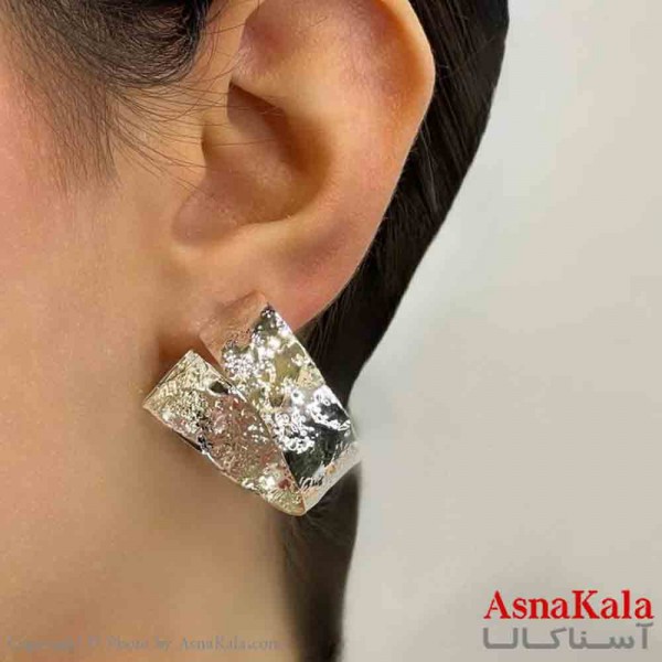 گوشواره دخترانه مینیمال طرح شکسته رنگ نقره ای کد GSH151842W