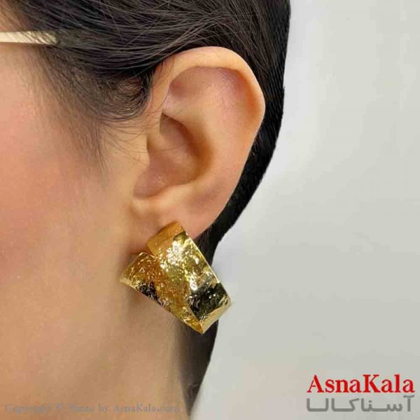 گوشواره دخترانه مینیمال طرح شکسته رنگ طلایی کد GSH151843W