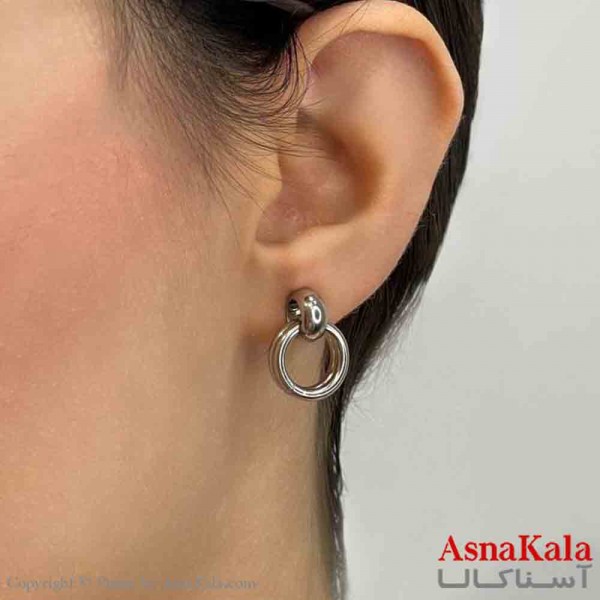 گوشواره دخترانه مینیمال طرح حلقه ریز رنگ نقره ای کد GSH151845W