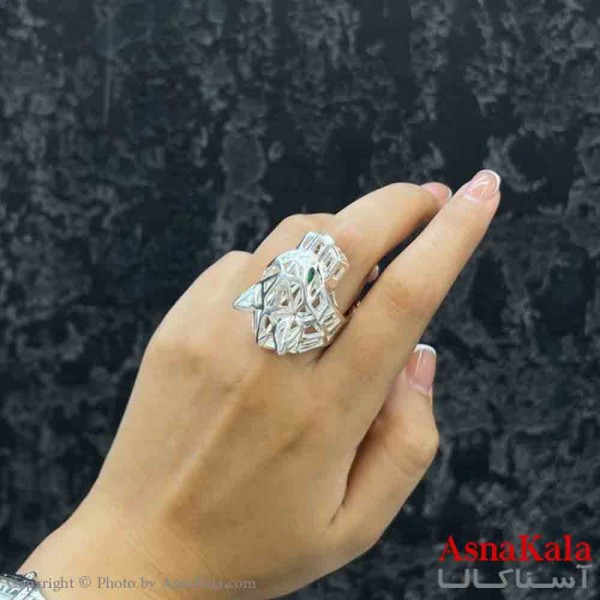 انگشتر زنانه استیل مینیمال مدل کله ببر رنگ نقره ای فری سایز کد ANG19859W