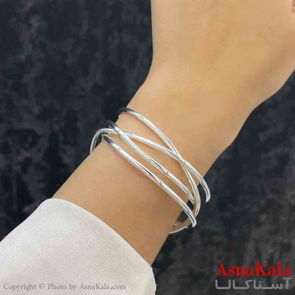 بنگل دخترانه پینترستی استیل طرح مینمال چهارلاین آینه ای مدرن رنگ نقره ای کد DSB181352W