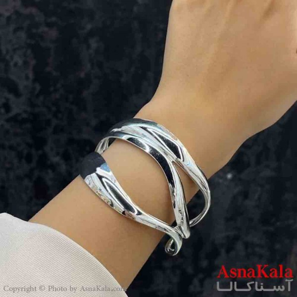 بنگل دخترانه پینترستی استیل  طرح چشم آینه ای مدرن رنگ نقره ای کد DSB181353W