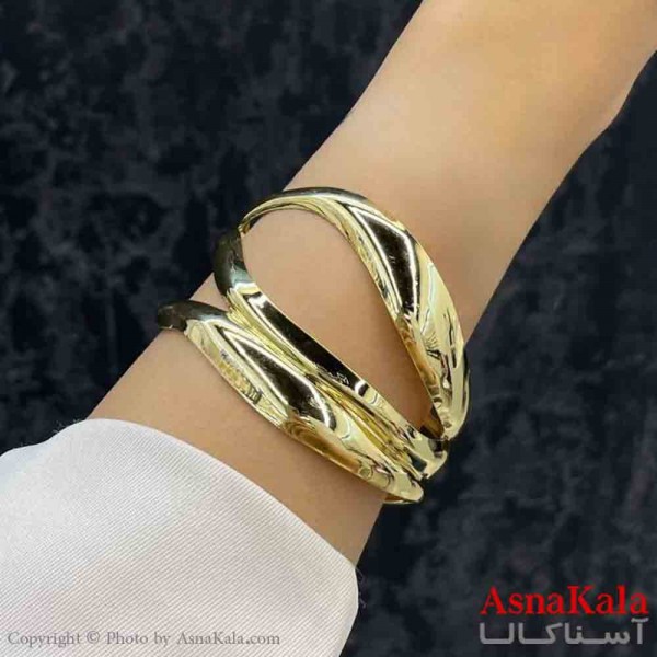 بنگل دخترانه پینترستی استیل  طرح چشم آینه ای مدرن رنگ طلایی کد DSB181354W