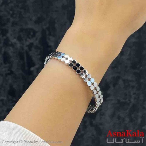 بنگل دخترانه پینترستی استیل  طرح دولاین دایره رنگ نقره ای کد DSB181356W