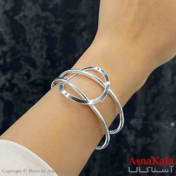 بنگل دخترانه پینترستی استیل  طرح دایره و دوحلقه رنگ نقره ای کد DSB181357W