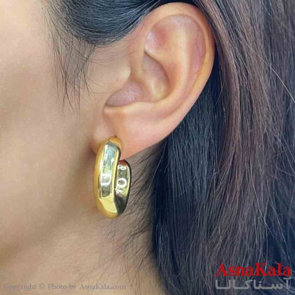 گوشواره دخترانه مینیمال طرح حلقه آینه ای پهن رنگ طلایی کد GSH151846W