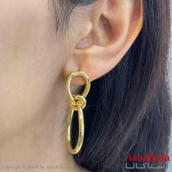 گوشواره دخترانه مینیمال طرح کارتیر گره ای رنگ طلایی کد GSH151849W