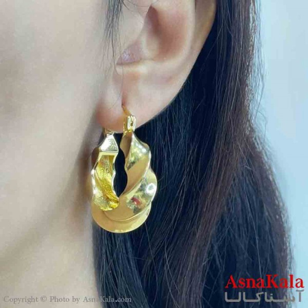 گوشواره دخترانه مینیمال طرح آینه ای پیچ رنگ طلایی کد GSH151850W