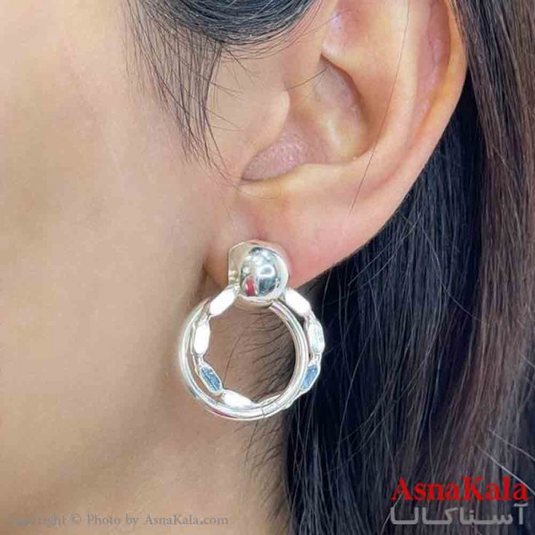 گوشواره دخترانه مینیمال طرح قطره ریز و دایره رنگ نقره ای کد GSH151851W