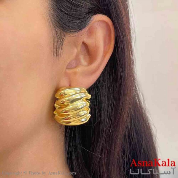 گوشواره دخترانه مینیمال طرح پیچی مارپیچ رنگ طلایی کد GSH151858W