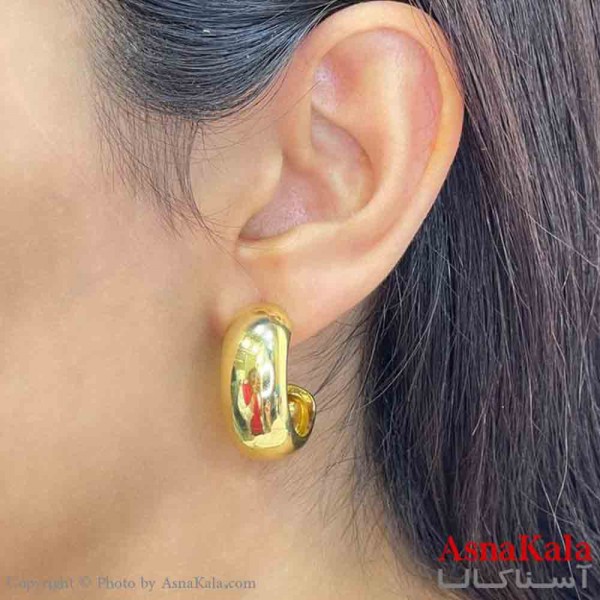 گوشواره دخترانه مینیمال طرح حلقه آینه ای پهن رنگ طلایی کد GSH151861W