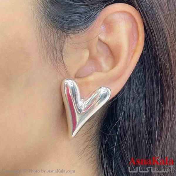 گوشواره دخترانه مینیمال طرح قلب آینه ای رنگ نقره ای کد GSH151862W