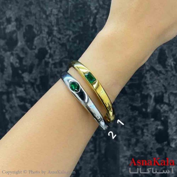 بنگل دخترانه پینترستی استیل  طرح آینه ای نگین سبز کد DSB181367W