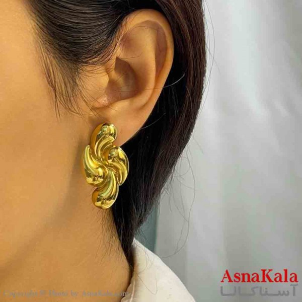گوشواره دخترانه مینیمال طرح گل منحنی  رنگ طلایی کد GSH151865W