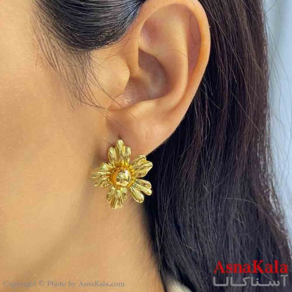 گوشواره دخترانه مینیمال طرح گل چند پر رنگ طلایی کد GSH151866W