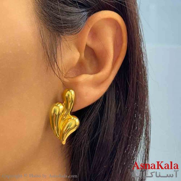 گوشواره دخترانه مینیمال طرح قلب برجسته رنگ طلایی کد GSH151869W