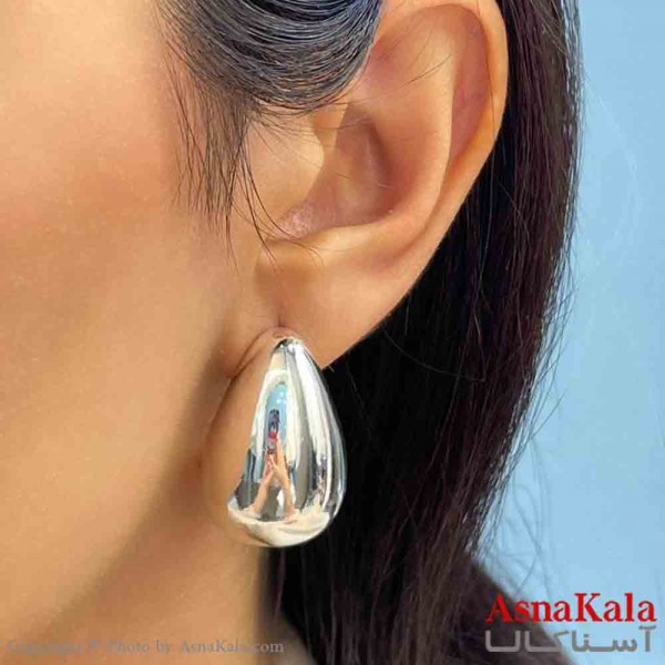گوشواره دخترانه مینیمال طرح اشک برجسته رنگ نقره ای کد GSH151871W