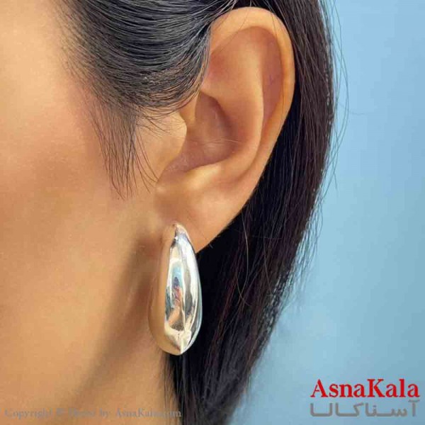 گوشواره دخترانه مینیمال طرح حلقه آینه ای پهن رنگ نقره ای کد GSH151873 W