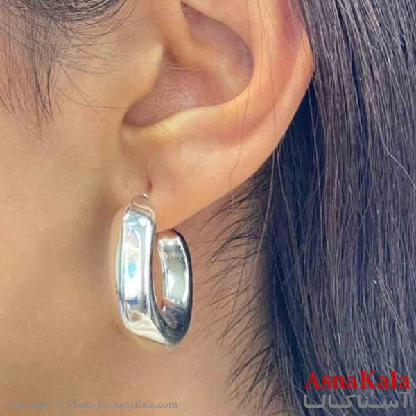 گوشواره دخترانه مینیمال طرح حلقه آینه ای رنگ نقره ای کد GSH151882W