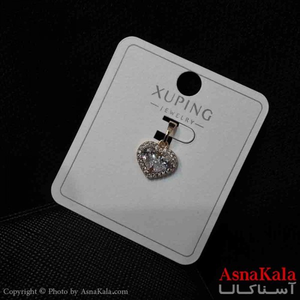 آویز ژوپینگ مینیمال دخترانه مدل قلب دوتیکه نگیندار سفید کد GNB161701W