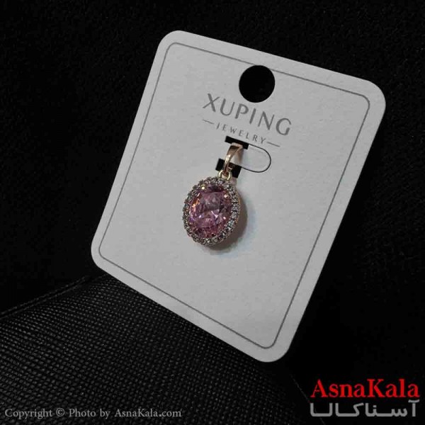 آویز ژوپینگ مینیمال دخترانه مدل نگین درشت  رنگ صورتی دور نگین کد GNB161704W