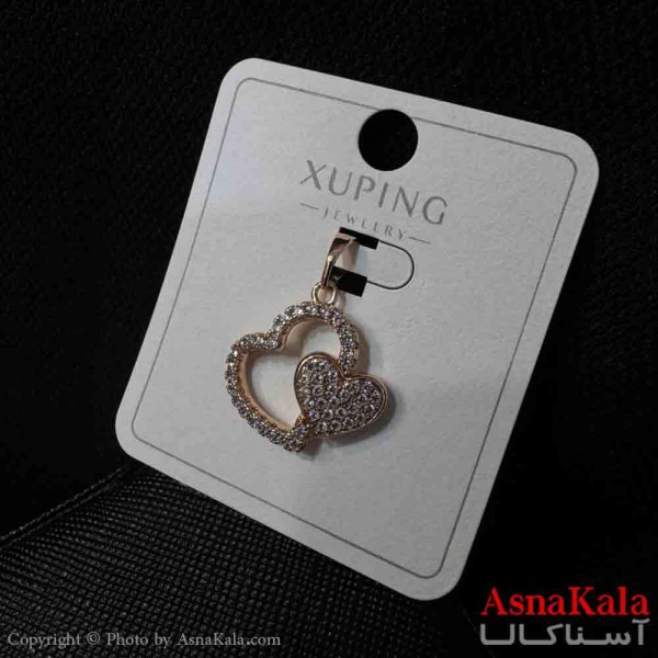 آویز ژوپینگ مینیمال دخترانه مدل قلب و قلب فول نگین مدرن کد GNB161727W