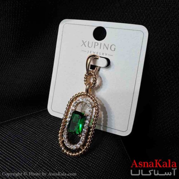 آویز ژوپینگ مینیمال دخترانه مدل بیضی و نگین سبز ترند کد GNB161741W