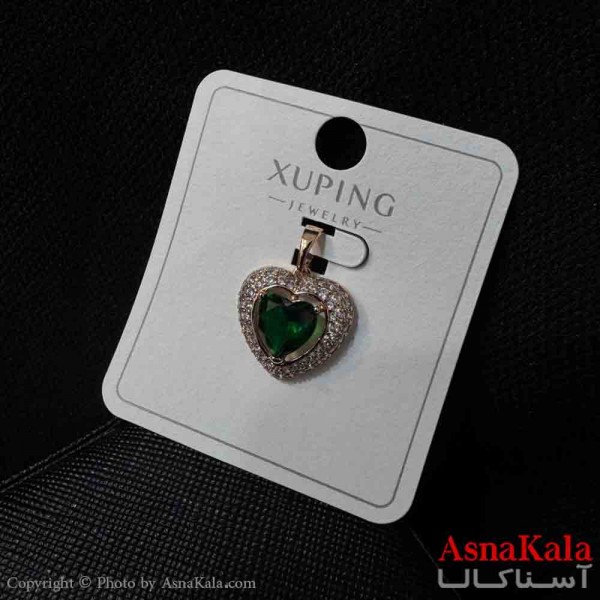 آویز ژوپینگ مینیمال دخترانه مدل قلب فول نگین سبز ترند کد GNB161743W