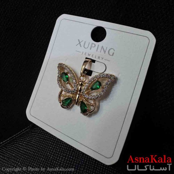 آویز ژوپینگ مینیمال دخترانه مدل پروانه نگین سبز ترند کد GNB161745W