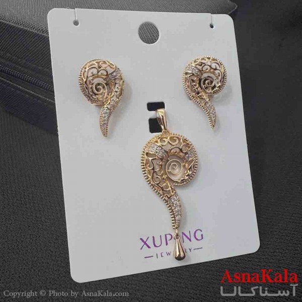 نیم ست زنانه ژوپینگ مدل مارپیچ خاص شامل گوشواره و آویز کد NIM14919W