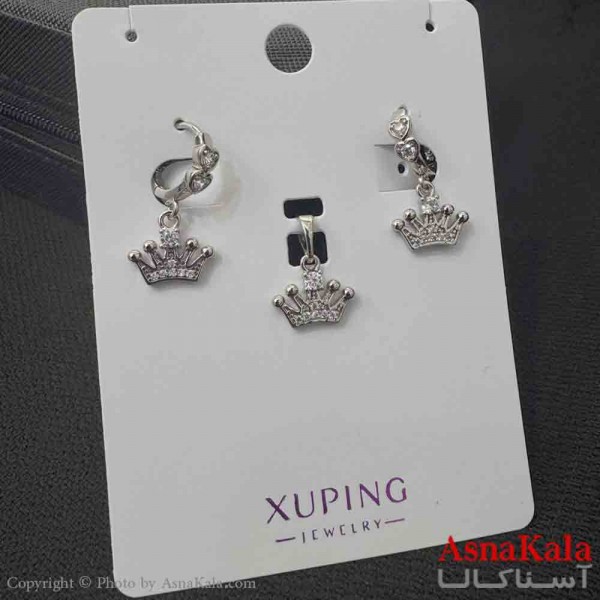 نیم ست زنانه ژوپینگ مدل تاج و قلب نگیندار شامل گوشواره و آویز کد NIM14920W