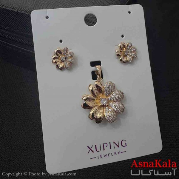 نیم ست زنانه ژوپینگ مدل گل نیمه نگیندار شامل گوشواره و آویز کد NIM14923W