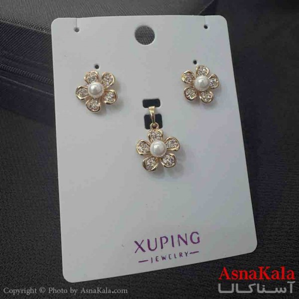 نیم ست زنانه ژوپینگ مدل گل  مرواریدی شامل گوشواره و آویز کد NIM14924W