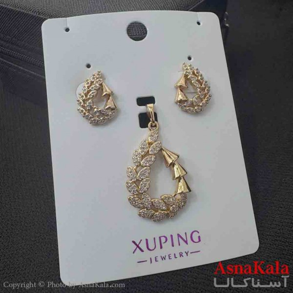 نیم ست زنانه ژوپینگ مدل گندمی نگیندار شامل گوشواره و آویز کد NIM14925W