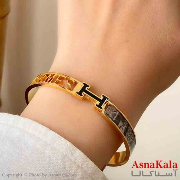 بنگل دخترانه پینترستی استیل هرمس رنگ طلایی  مشکی کد DSB181389W