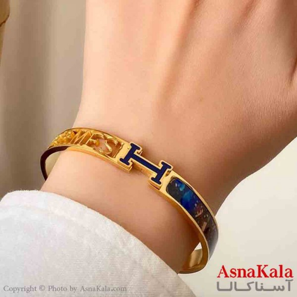 بنگل دخترانه پینترستی استیل هرمس  رنگی و نوشته رنگ طلایی  آبی کد DSB181390W