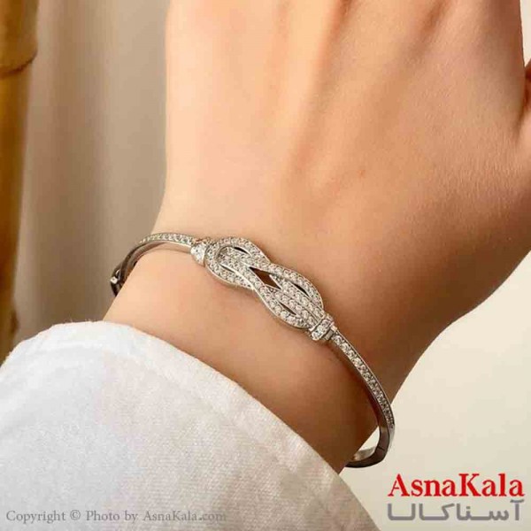 بنگل دخترانه پینترستی استیل گره بینهایت فول نگیندار رنگ نقره ای کد DSB181395W