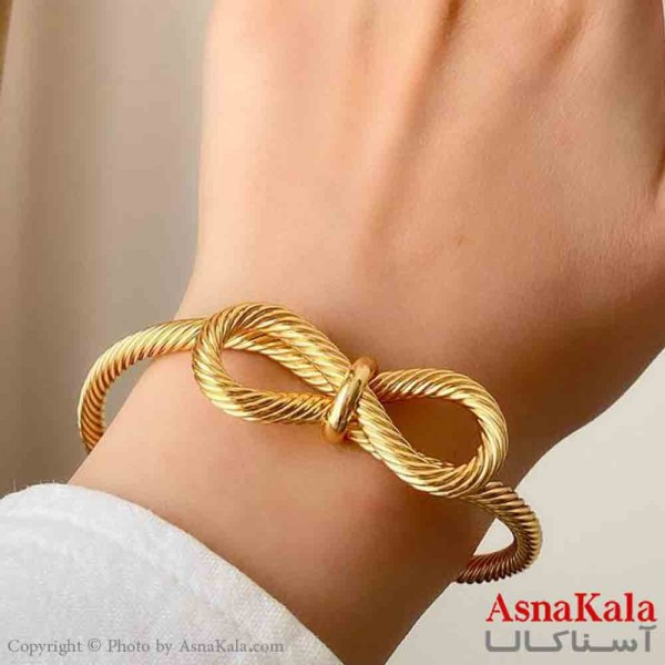 بنگل دخترانه پینترستی استیل پاپیون پیچ رنگ طلایی کد DSB181397W