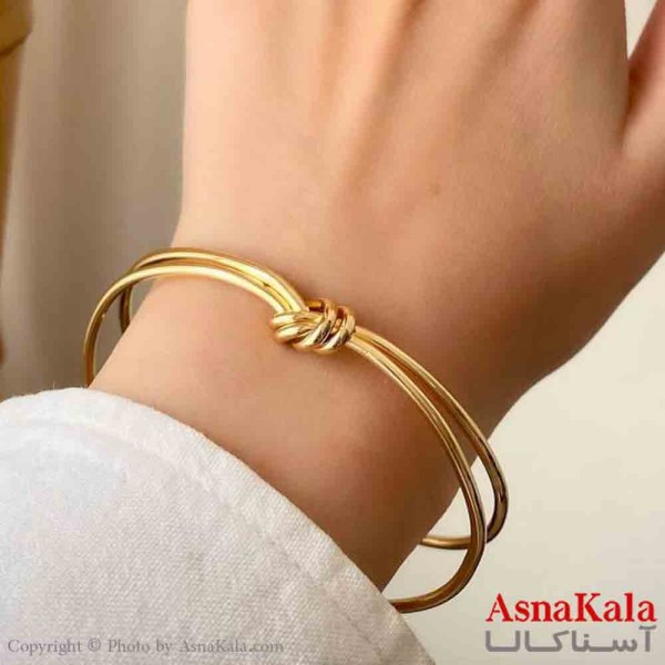 بنگل دخترانه پینترستی استیل گره دولاین رنگ طلایی کد DSB181398W