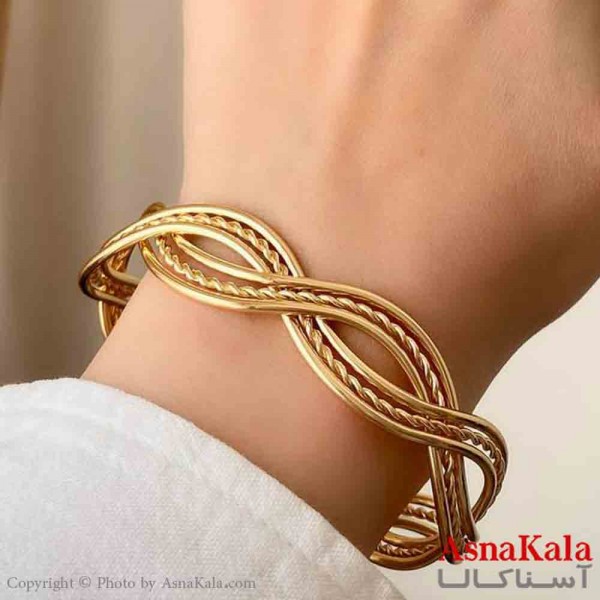 بنگل دخترانه پینترستی استیل مدور رنگ طلایی کد DSB181399W