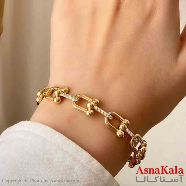 بنگل دخترانه پینترستی استیل تیفانی نگیندار رنگ طلایی کد DSB181401W